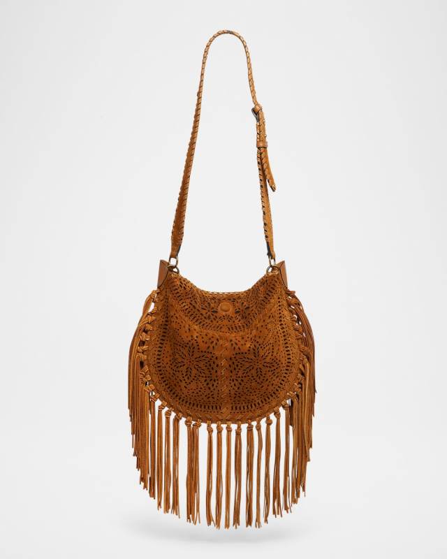 Oskan Cutout Fringe Suede Crossbody Bag