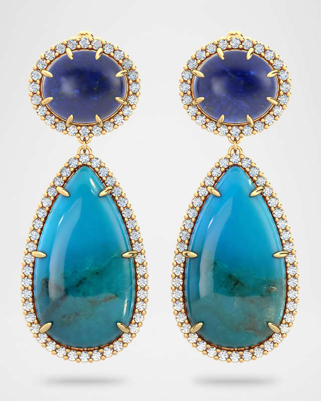 Abilene Earrings with Lapis, Turquoise, and Diamonds