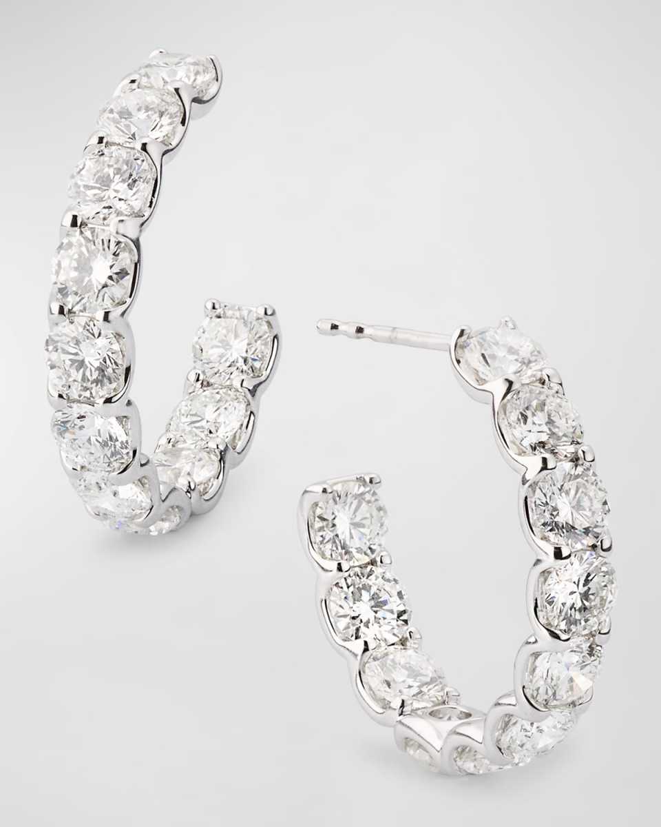 18K White Gold Inside Out Diamond Hoop Earrings, 7.92tcw, 1"L