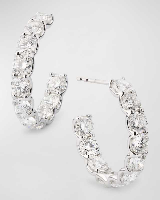 18K White Gold Inside Out Diamond Hoop Earrings, 7.92tcw, 1"L