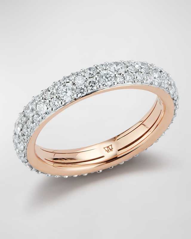 18K Rose Gold 3.5mm Band Ring with White Diamonds, Size 6.5