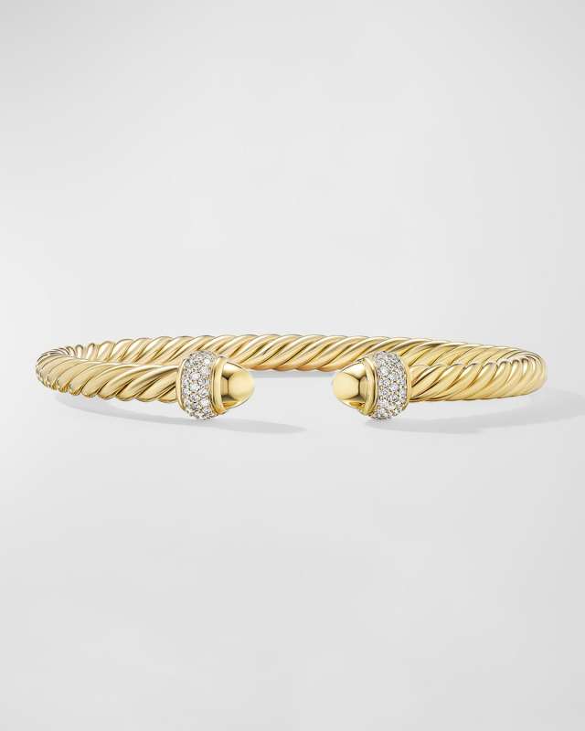 Cable Bracelet with Diamonds in 18K Gold, 5mm