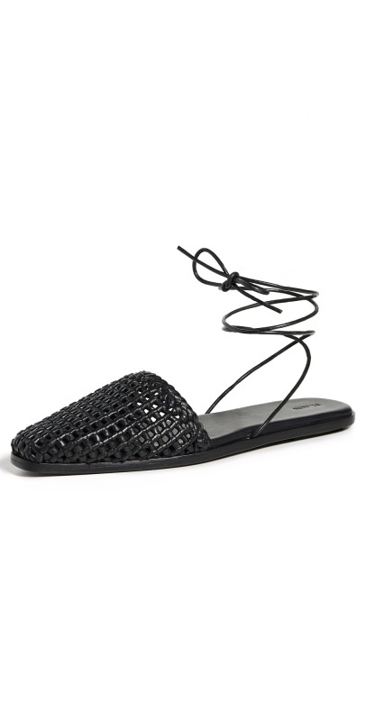 St. Agni Macrame Mesh Tie Up Flats Black