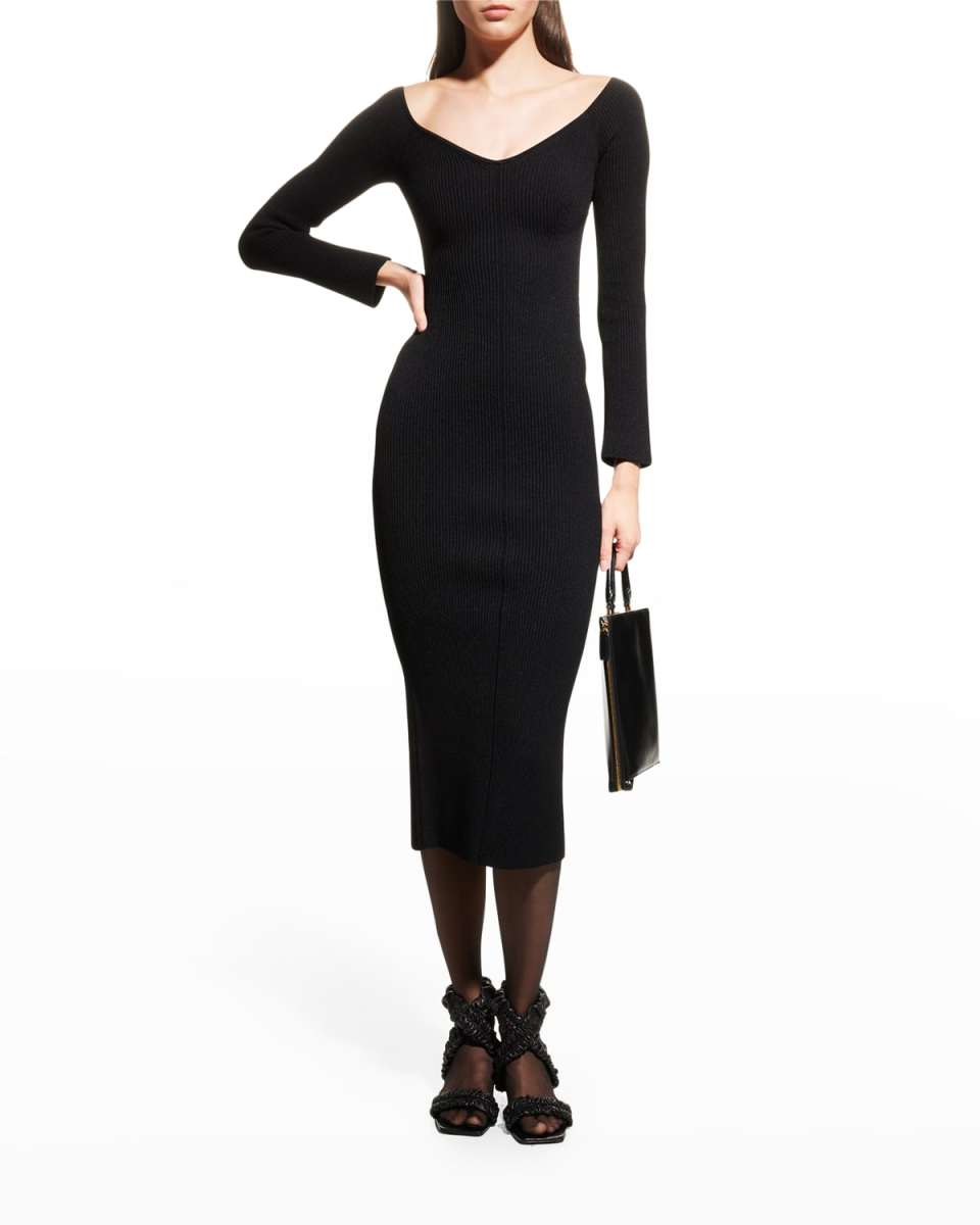 Pia Off-The-Shoulder Rib Midi Dress