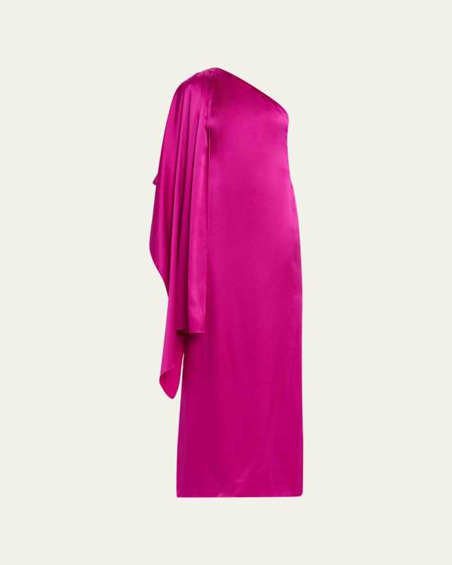 One-Shoulder Draped Sleeve Silk Gown