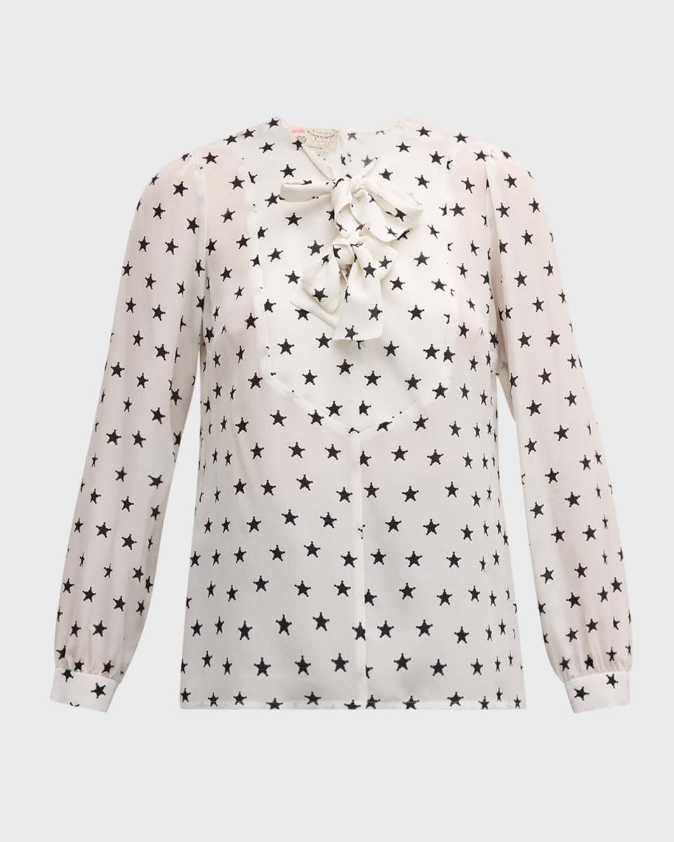 Neck-Tie Sheriff Badge Print Silk Blouse