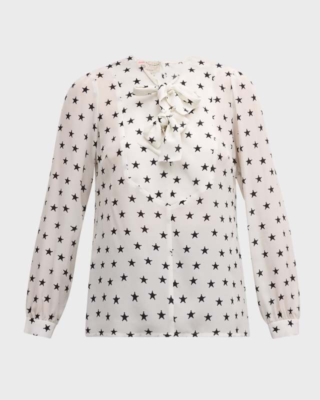 Neck-Tie Sheriff Badge Print Silk Blouse