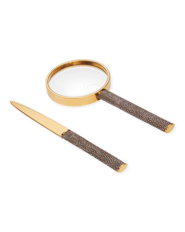 Faux Shagreen Magnifying Glass and Letter Opener Set