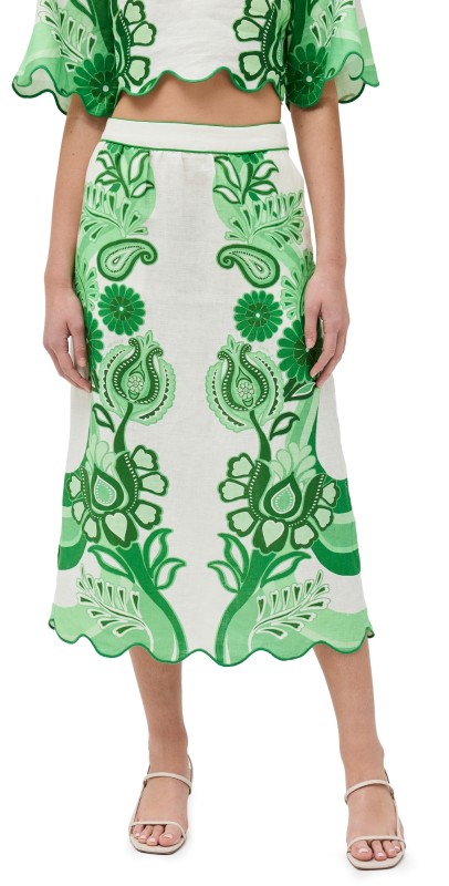 FARM Rio Color Festival Green Midi Skirt Color Festival Green