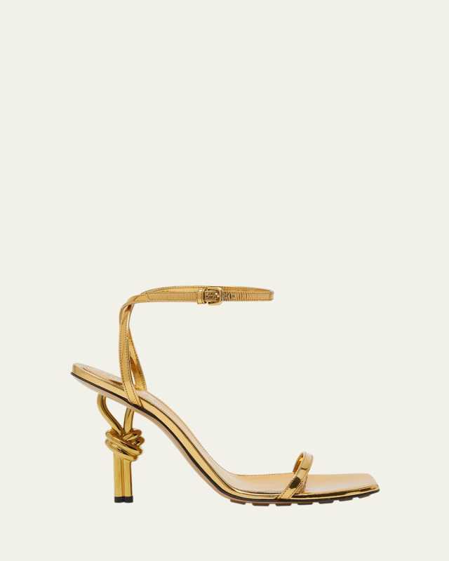 Metallic Knot-Heel Ankle-Strap Sandals