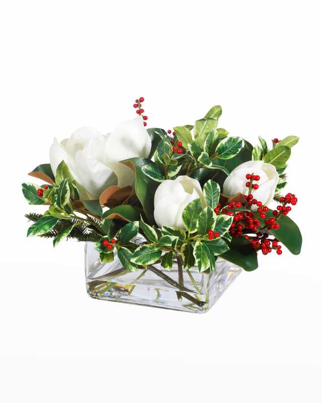 Faux Magnolia Berry Floral Rectangular Centerpiece