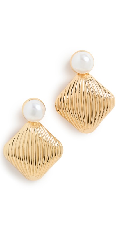 Kenneth Jay Lane Triangle Drop Earrings Gold/Pearl
