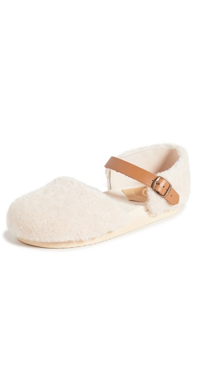 No.6 Starr Shearling Flat Base Clogs Natural