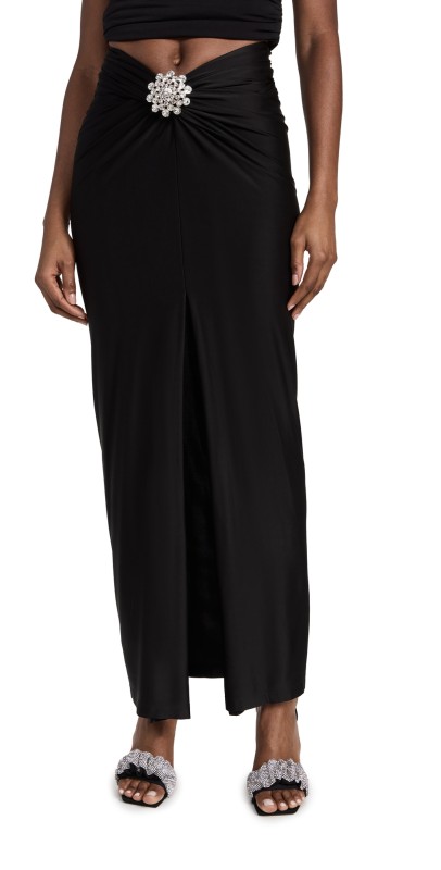 rabanne Crystal Brooch Maxi Skirt Black