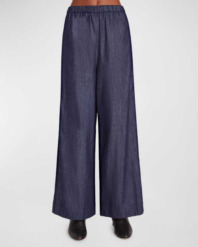 Thun Smocked Wide-Leg Denim Pants