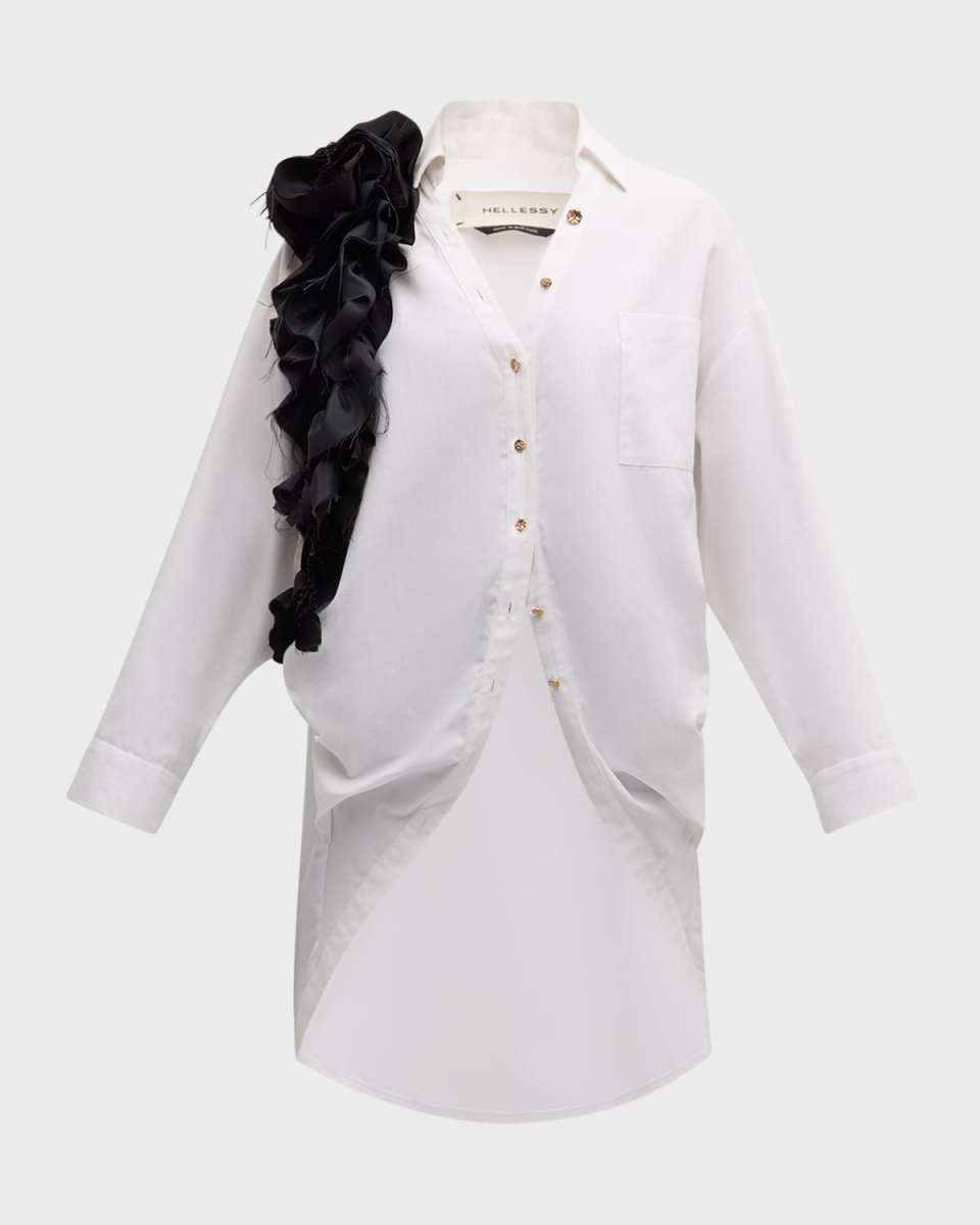 Niles Flower Ruffle High-Low Tunic Shirt