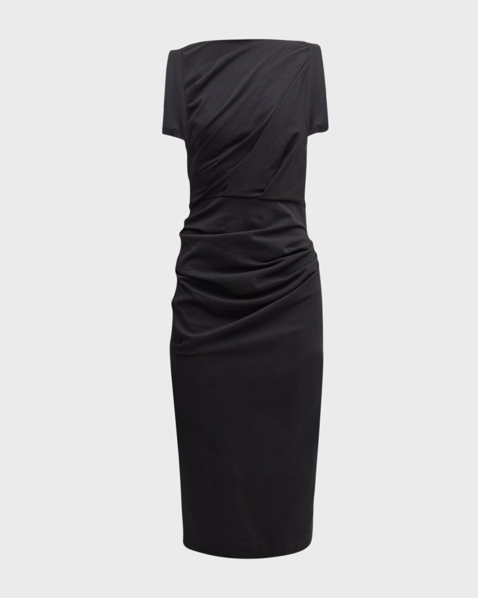 Hee Sleeveless Fitted Draped Midi Dress