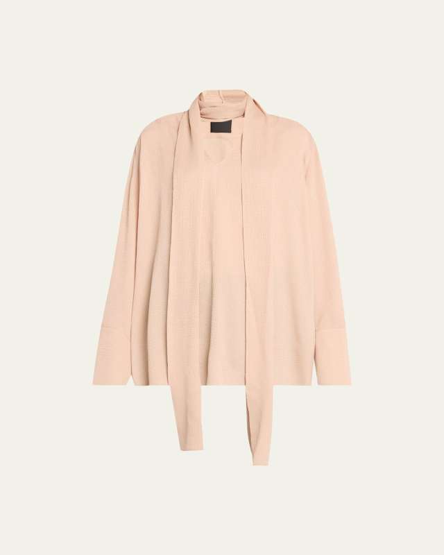Lavaliere Scarf-Neck Silk Blouse
