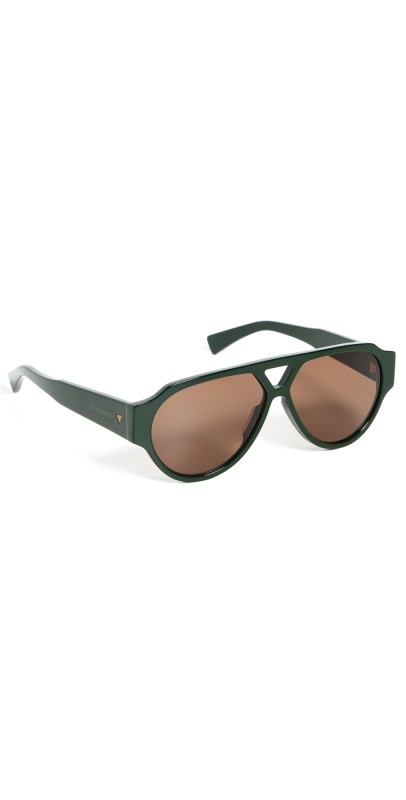 Bottega Veneta Bold Triangle Stud Pilot Sunglasses Green-Green-Brow