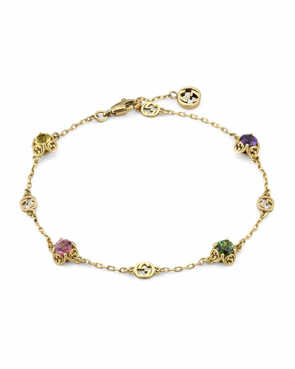 Interlocking-G and Gemstone Bracelet in Yellow Gol