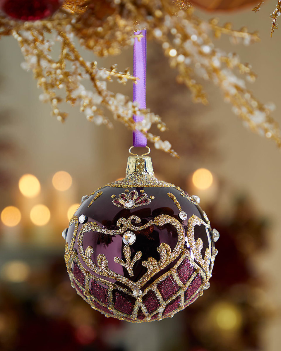 Golden Shiny Plum Christmas Ball Ornament