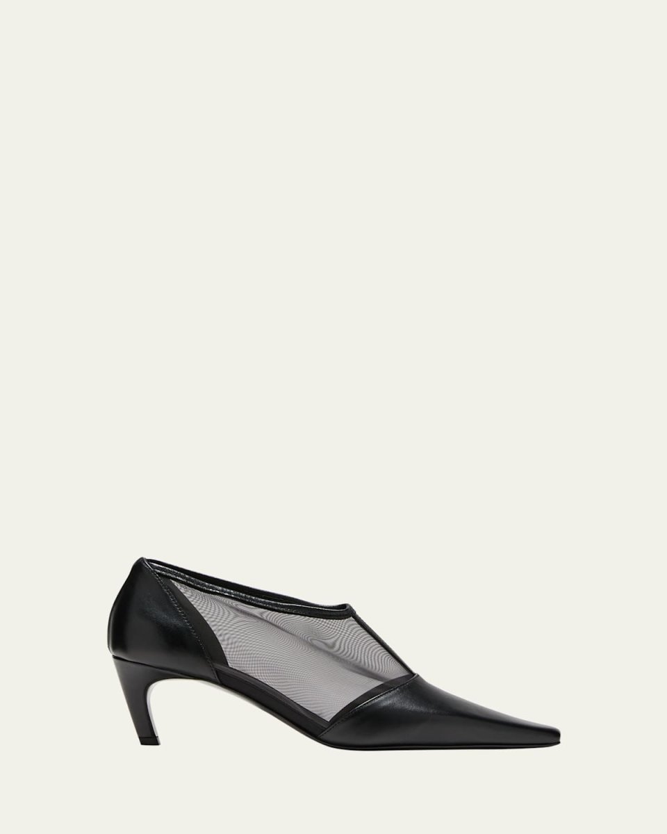 T-Strap Mesh Leather Pumps