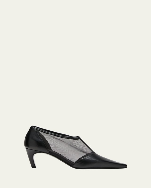 T-Strap Mesh Leather Pumps
