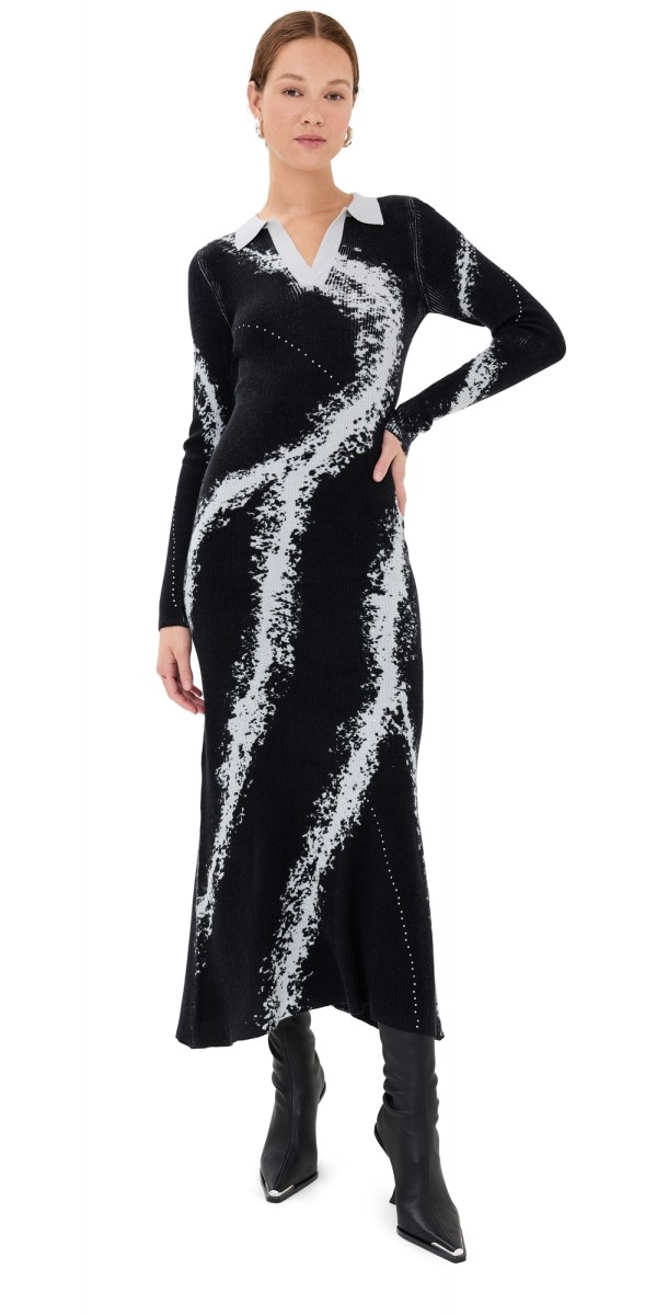 Prabal Gurung Tie Dye Crystal Polo Maxi Dress Black/White