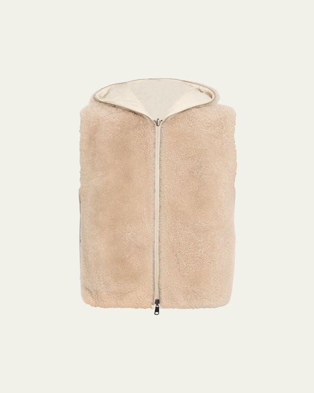 Cashmere Teddy Effect Reversible Hooded Vest