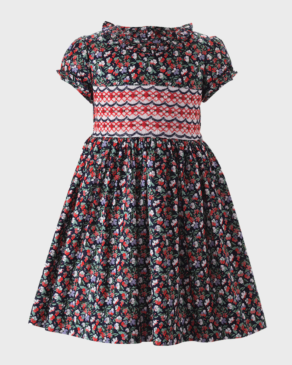 Girl's Midnight Floral Smocked Dress, Size 3-10