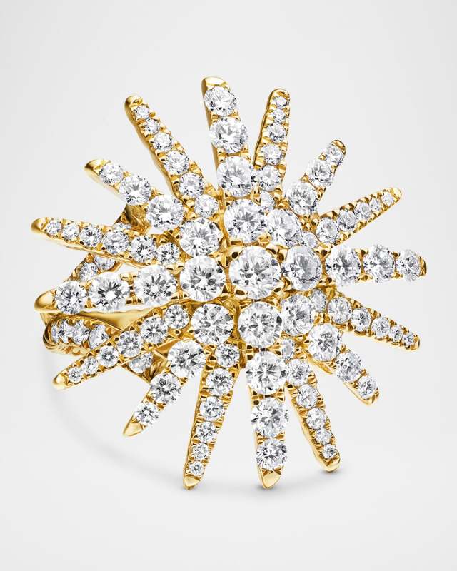 Starburst Ring with Diamonds in 18K Gold, 28mm