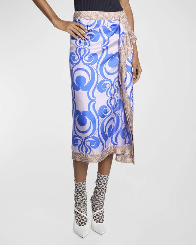 Sole Bis Silk Wrap Midi Skirt