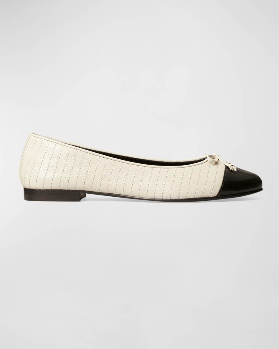 Quilted Bicolor Bow Ballerina Flats