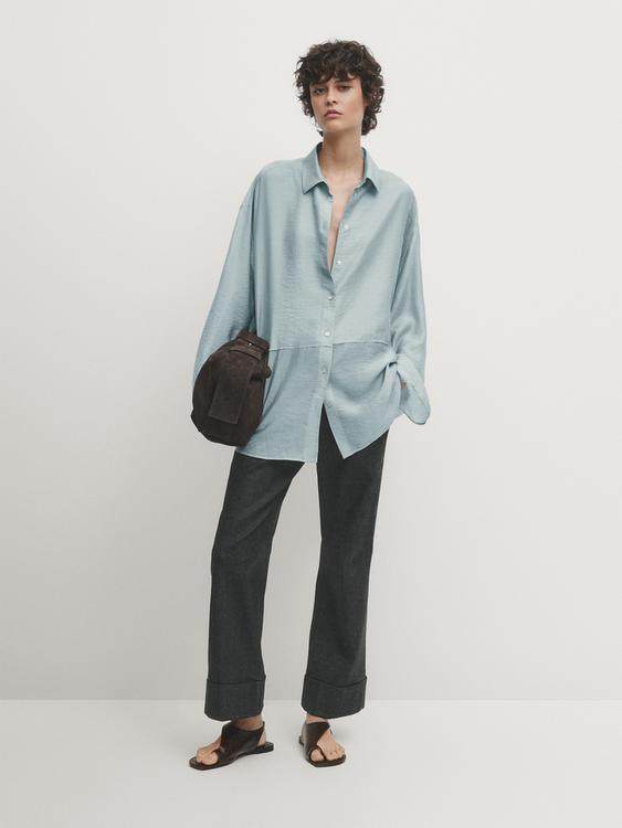 Massimo Dutti OVERSIZE BLOUSE WITH SHIRT COLLAR