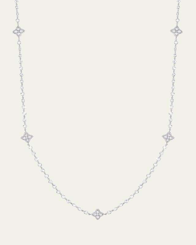 18K White Gold Necklace with Blossom Diamond Stations, 32"L