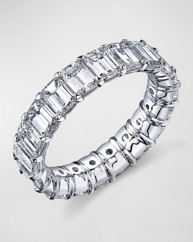Platinum Emerald-Cut Diamond Buttercup Eternity Ring, Size 6, 5.00tcw