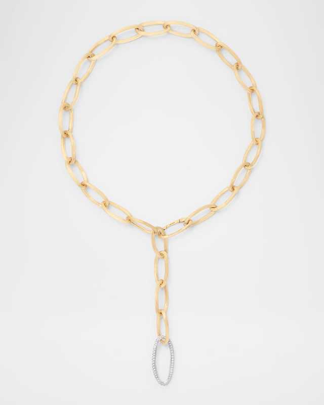 18K Yellow Gold Convertible Oval Link Lariat Necklace with Diamonds