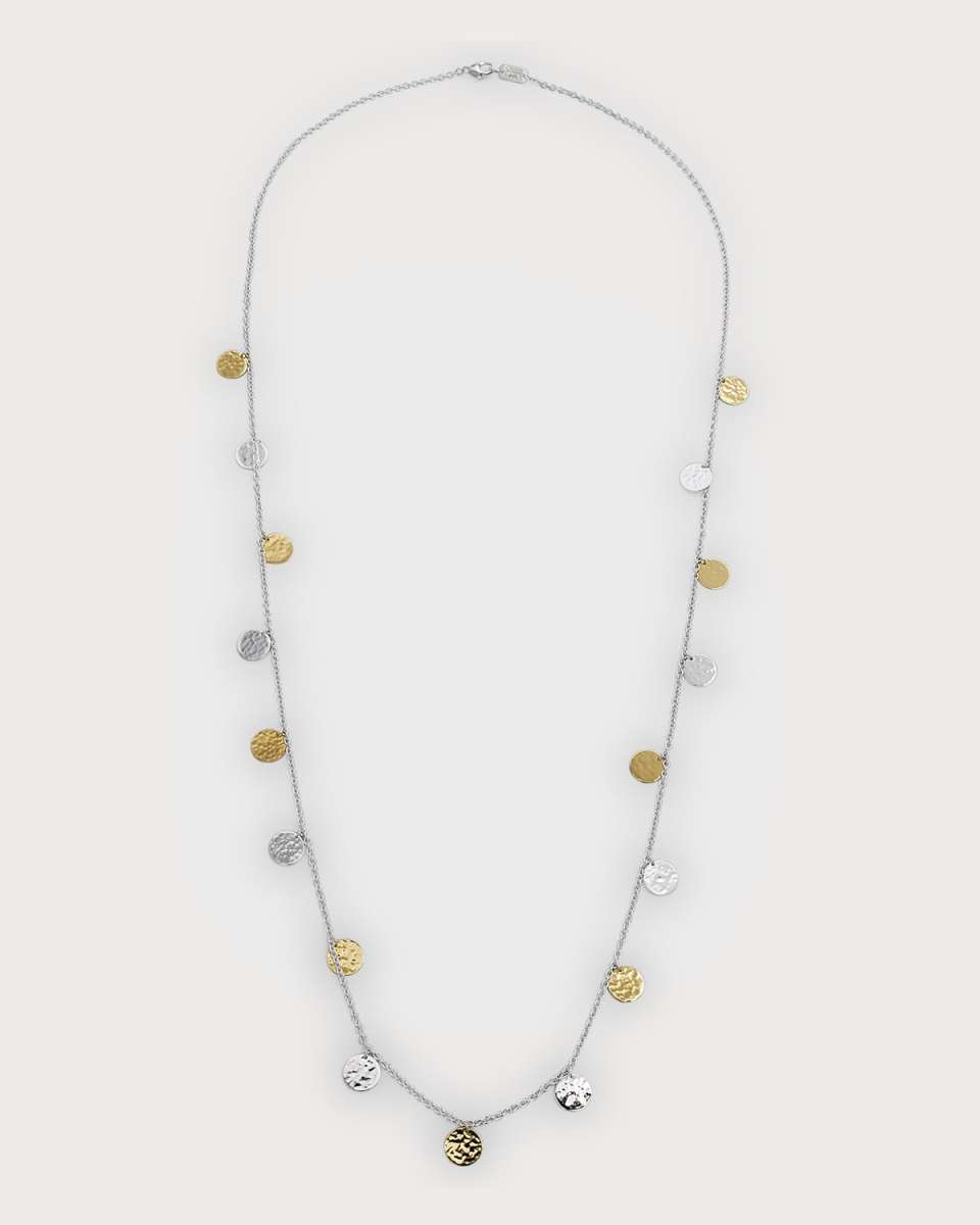 Long Hammered Paillette Disc Necklace in Chimera