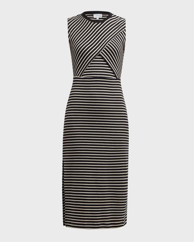 Hayden Crossover Stripe Sleeveless Cotton Midi Dress