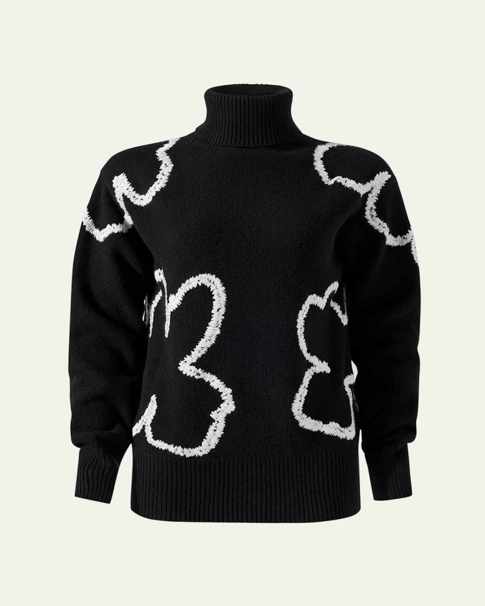 Floral Embroidered Turtleneck Sweater