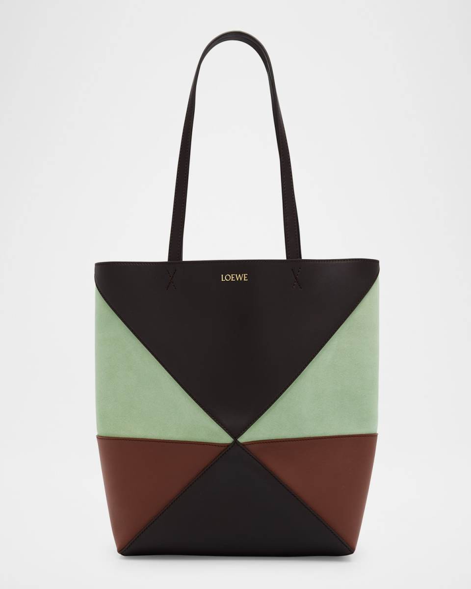 Puzzle Medium Fold Tote Bag in Colorblock Leather