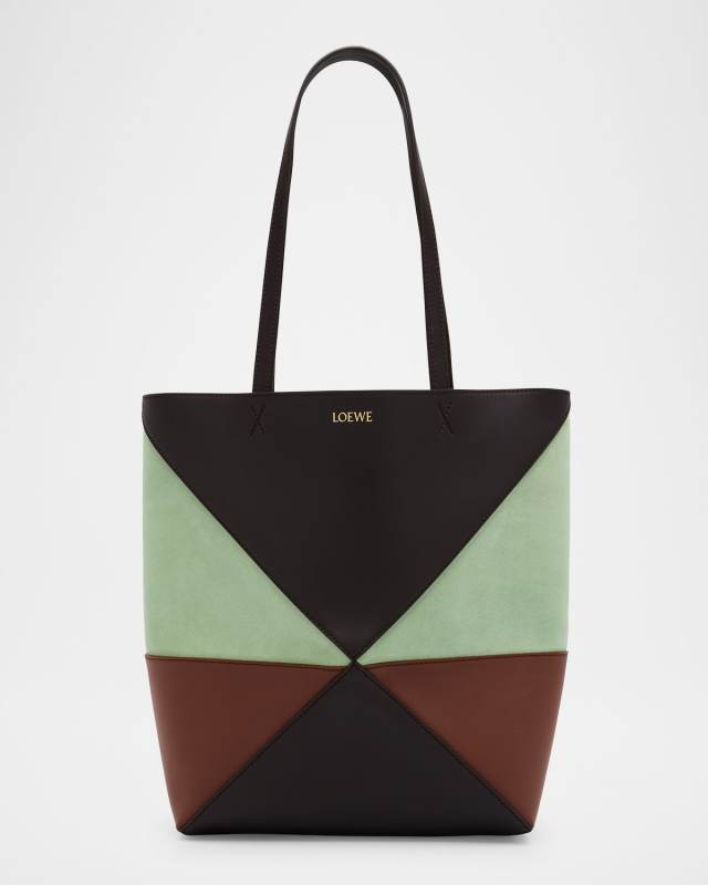 Puzzle Medium Fold Tote Bag in Colorblock Leather