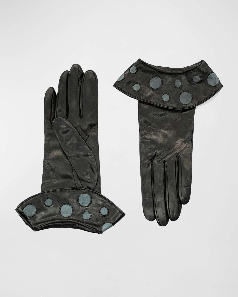 Folded Polka-Dot Cuff Leather Gloves