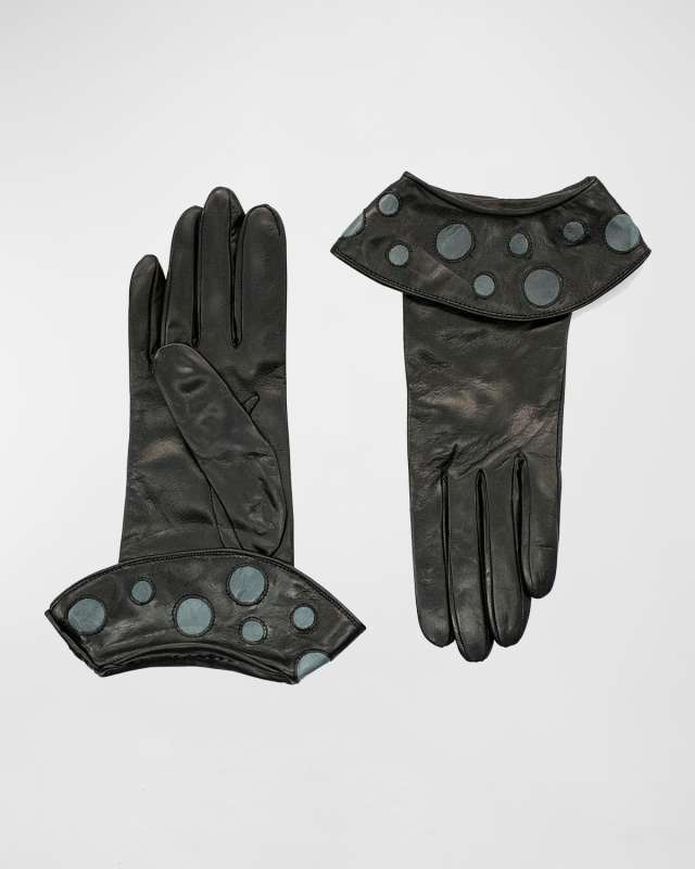 Folded Polka-Dot Cuff Leather Gloves