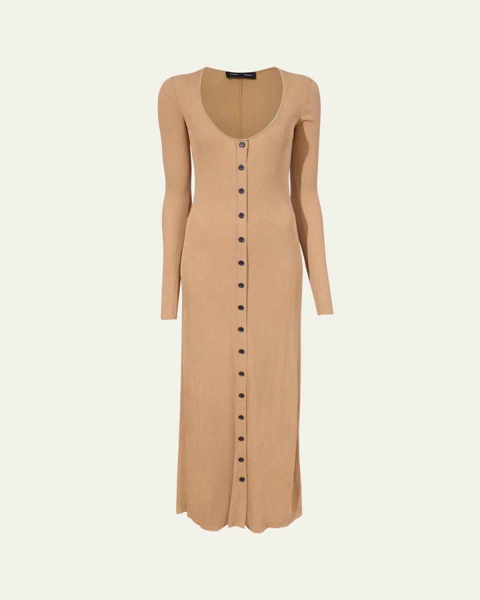 Athena Ribbed Long-Sleeve Silk Viscose Dress