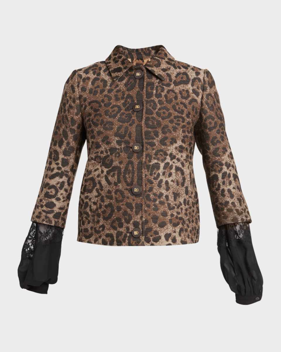 Leopard Print Jacquard Wool Short Jacket