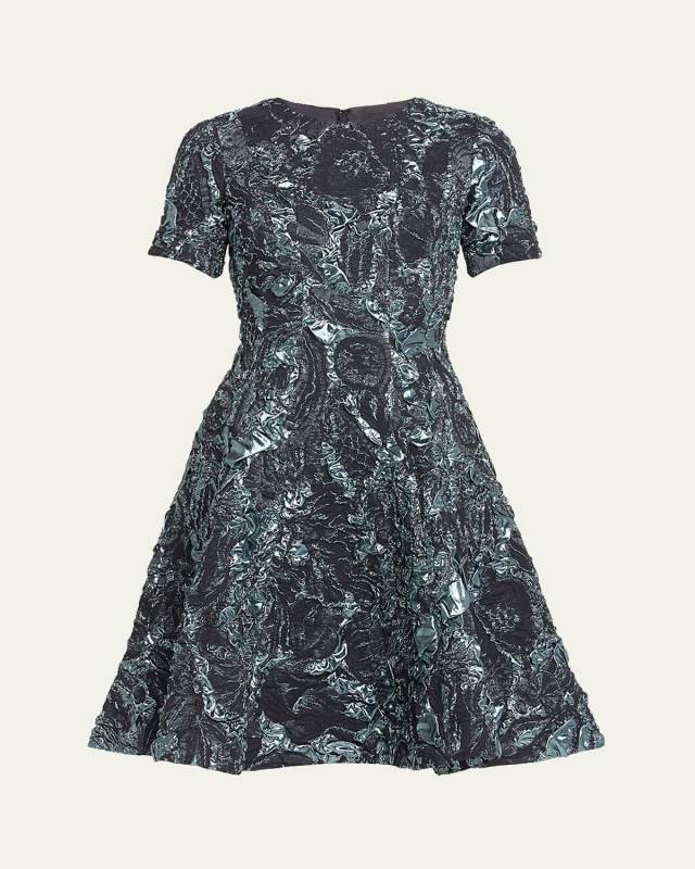 Metallic Marine Jacquard Flare Dress