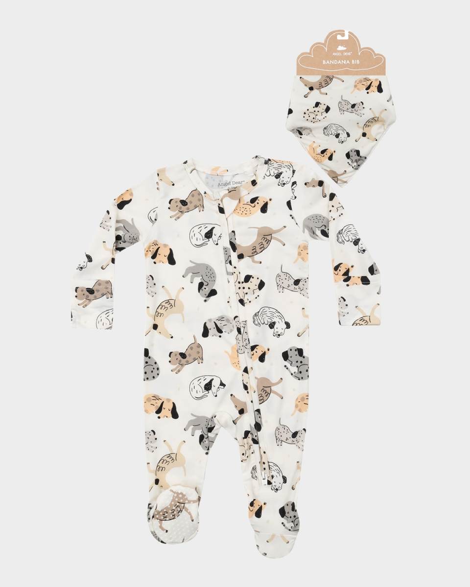 Kid's I Love You To The Moon And Cows Printed Footie W/ Swaddle Blanket Set, Size Newborn-9M
