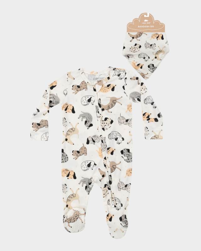 Kid's I Love You To The Moon And Cows Printed Footie W/ Swaddle Blanket Set, Size Newborn-9M