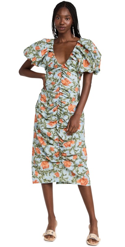 Agua by Agua Bendita Camelia Peonia Atardecer Midi Dress Multi Color